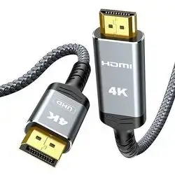 Highwings 4K DisplayPort to HDMIUni-Directional DP (Source) to HDMI (Display) 1.4 Cable, 4K@30Hz, 2K@60Hz, 1080P Full HD, Braided Cord for Dell, NVIDIA, AMD, Monitor, Projector (Grey)