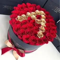 Box Of Natural Red And Gold Roses