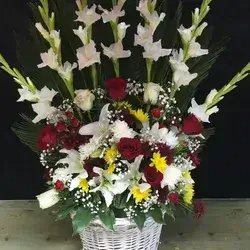 Basket Of Flowers-White&Red&Yellow