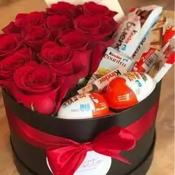 Box Of Red Roses & Sweets