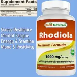 Rhodiola, with Bioperine for Maximum Absorption, Rhodiola Rosea, Mood, Stress Adaptation & Resilience, Energy, Stamina, Mental Energy, 1000mg Serving, 120 Capsules Rhodiola