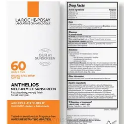 La Roche-Posay Anthelios Melt-In Milk Sunscreen SPF 60, Sunscreen For Body & Face, Broad Spectrum SPF + Antioxidants, Oil Free, Lightweight & Fast Absorbing, Oxybenzone Free 90ML