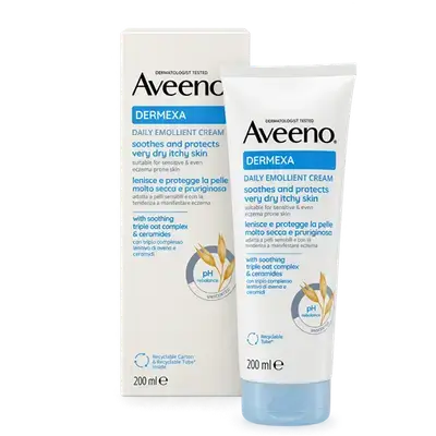 Dermexa Daily Emollient Cream Soothes and Protects Very Dry Itchy Skin 200ml _ Aveeno