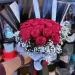 Red Rose, Gypsophila, Accessories, With Black Packaging