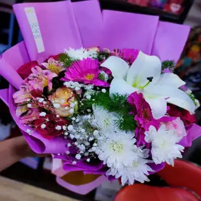 White Lily Daudi Gerbera Rose Colors Gypsophila Accessories Pink Packaging