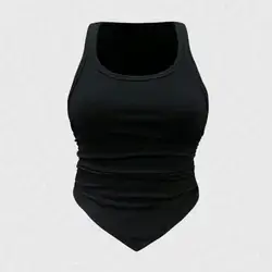 SHEIN ChicEase Black Pleated Hem V-Neck Camisole - Large