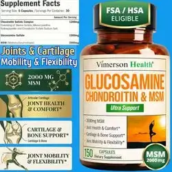 Glucosamine Chondroitin MSM, Potent 2000mg MSM, for Joint & Cartilage, 3-in-1 Joint Supplements, Women & Men, Glucosamine, Chondroitin, MSM, Made in USA, 150 Capsules Glucosamine