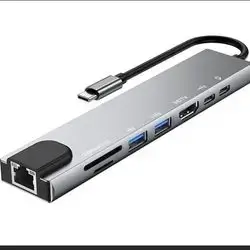adapter TYPE-C to HDTV 8 in 1 RJ45+TF/SD+HDTV+USB*2+TYPE-C+PD