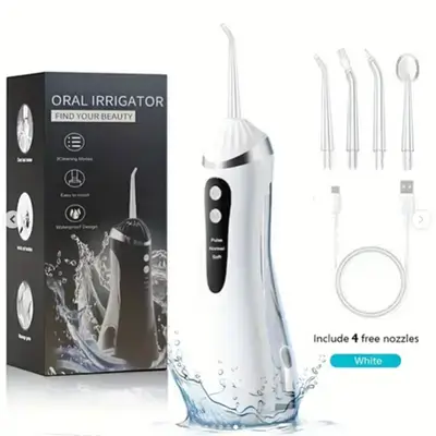 Water Flosser Portable Cordless Oral Irrigator , 4 Modes 5 Tips Rechargeable IPX7 Waterproof Teeth Cleaner for Home and Travel 200ML Black&White