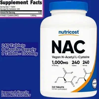 Nutricost N-Acetyl L-Cysteine (NAC), 1000mg per Tablet, 8 Months supply, nac, 240 Tablets nac
