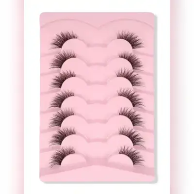 Himirell 7pairs/Set Cat Eye Style Natural Short Crossed Transparent Stem Fake Eyelashes