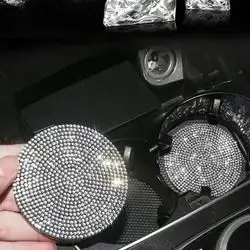 1 pc Bling Cup Holder Coasters For Car, Universal Non-Slip Cup Holder, Embedded Decorative Coasters, Shiny Crystal Car Interior Accessories Gifts For Women (White)