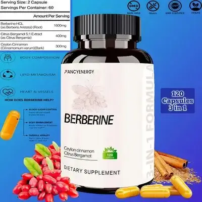 Berberine HCl Supplement - with Ceylon Cinnamon & Citrus Bergamot – blood sugar & triglycerides - body composition - lipid metabolism - digestive health - heart & vessels - 120 Capsules berberine