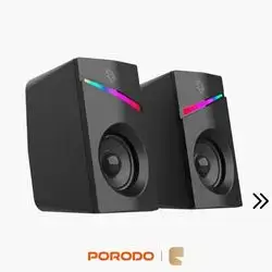 Porodo Gaming Stereo Desktop Speakers 6W RGB Dynamic Lighting with Built-in Volume Knob