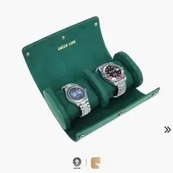 Green Lion Duo Leather Watch Roll Storage Case Holds 2 Watches - Rolex Green