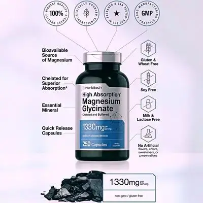 Horbäach Buffered Magnesium Glycinate | 1330mg | with Chelated Minerals | magnesium glycinate | magnesium | 250 Capsules magnesium