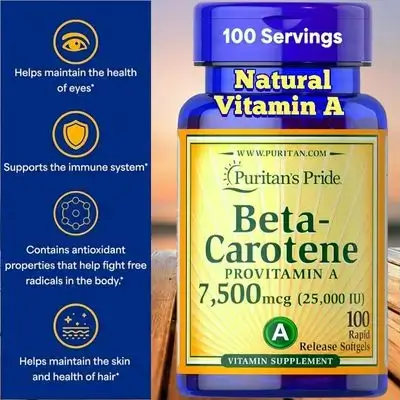 Beta Carotene Provitamin A 7,500mcg (25,000 IU), Vitamin A Supplement for Immune System, Antioxidant and Eye Health Support, 100 Day Supply, 100 Softgels vitamin a