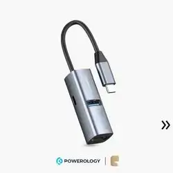 Powerology Aluminum Mini USB-C Hub, 100W Power Delivery, HDMI, USB 3.0 & USB-C Output Interfaces, 14cm USB-C Cable, Fast Charge & High-Speed Transfer - Black