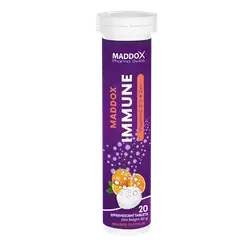 IMMUNE Vitamin C & D + Zinc Orange Flavour 20 Effervescent Tablets _ MADDOX