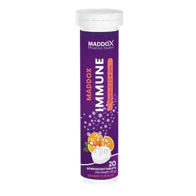 IMMUNE Vitamin C & D + Zinc Orange Flavour 20 Effervescent Tablets _ MADDOX