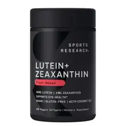 Sports Research® Lutein and Zeaxanthin Capsules - Eye Health Support Supplement Made with Lute-Gen® and Organic Coconut Oil - Vegan Friendly & Non-GMO Verified - 120 Veggie Softgels