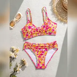 SHEIN Tween Girls Colorful Ditsy Floral Bikini Set - 9Years