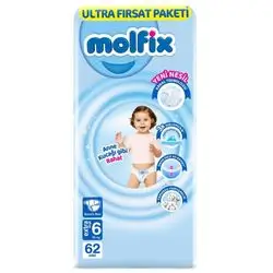 Diapers Molfix number 6 for (15 + kg) 62 Pieces