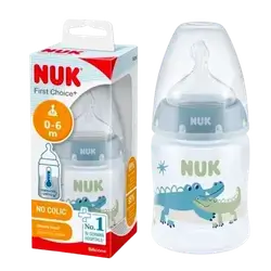 First Choice+ No Colic Silicone Feeding Bottle 0-6 Month 150ml blue _ NUK