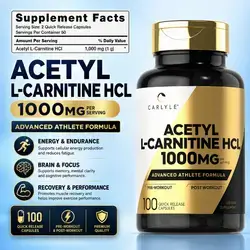 Carlyle Acetyl L-Carnitine HCL | 1000mg, L Carnitine | 100 Capsules l carnitine