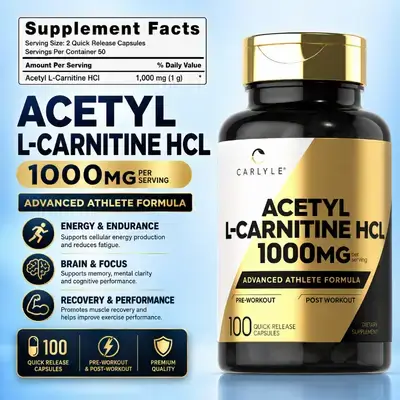 Carlyle Acetyl L-Carnitine HCL | 1000mg, L Carnitine | 100 Capsules l carnitine 