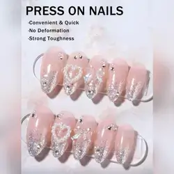 24Pcs/Set Glitter Long Almond Press On Nails
