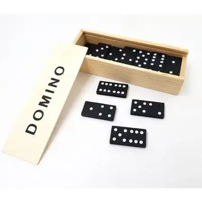 Small Domino Set – Black Tiles with Brown Case