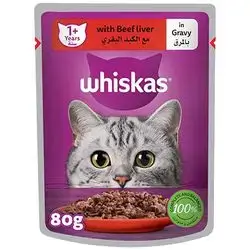 Whiskas Beef Liver Wet Cat Food Pouch For 1+ Years Adult Cats 80 Gm