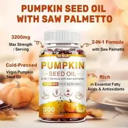 Pumpkin Seed Oil, with Saw Palmetto, 3200mg/Serving, Cold-Pressed with Essential Omega Fatty Acids & Phytosterols, Supports Hair, Immune, Bladder, Prostate Health, 300 Softgels pumpkin seed oil
