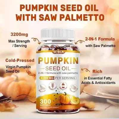 Pumpkin Seed Oil, with Saw Palmetto, 3200mg/Serving, Cold-Pressed with Essential Omega Fatty Acids & Phytosterols, Supports Hair, Immune, Bladder, Prostate Health, 300 Softgels pumpkin seed oil