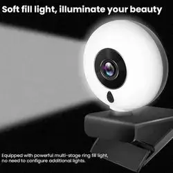 Meeting Camera Auto Focus 1080p Webcam with Ring Light, Computer Camera Webcam with Computer Microphone, Lamp for Led Streaming Zoom Wide Angle Webcam