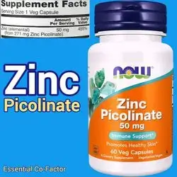 NOW Foods Supplements, Zinc Picolinate, 50 mg, Supports Enzyme Functions, Immunity, Hormones, Skin & Hair, Carbohydrates & proteins metabolism, DNA & RNA Synthesis, Testosterone, 60 caps zinc picolinate