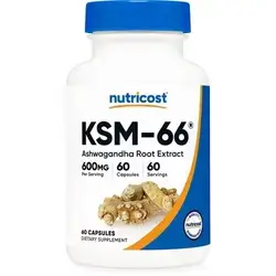 Nutricost KSM-66 (600mg) 60 Veggie Caps - Ashwagandha Root Extract, 5% withanolides, with BioPerine, Full-Spectrum Root Extract