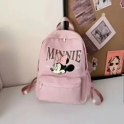 Minnie Print Mini Backpack, Fashionable Pink Daypack