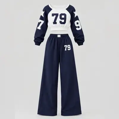 2pcs Teen Girls Set Sweatshirt Number&Pentagram Print+Wide Leg Pants - 14 Years