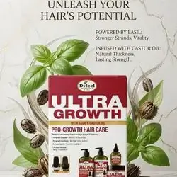 Difeel Ultra Growth with Basil & Castor Oil Pro-Growth Hair Care Set • Pro-Growth Shampoo: 354.9 ml / 12 fl oz • Pro-Growth Conditioner: 354.9 ml / 12 fl oz • Premium Hair Oil: 75 ml / 2.5 fl oz • Premium Hair Mask: 340 g / 12 oz