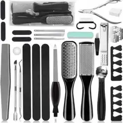 Professional Pedicure Kit, 17 in 1 Stainless Steel Foot Care Kit Foot Rasp Dead Skin Remover for Home & Salon Care/مجموعة باديكير احترافية، مجموعة 17 في 1 للعناية بالقدم من الفولاذ المقاوم للصدأ، مزيل للجلد الميت للعناية بالقدمين في المنزل وفي الصالون