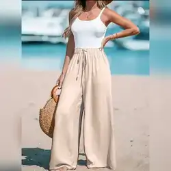 Women's Casual Drawstring Straight Leg Pants - XL 