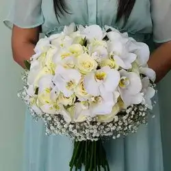 Bouquet Of orchid Flowers And Gypsophila 