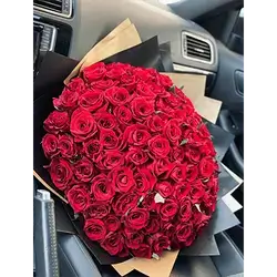 Bouquet Of Red Flowers With Accessories And Wrapping, 100 Flowers