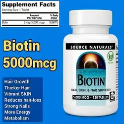 Ultra-Potent Biotin, Biotin 5000 mcg, Amino Acid Metabolism, Keratin Production, Hair Growth, Youthful Skin, Shiny Nails, Energy Production, Metabolism, 120 Tablets Biotin