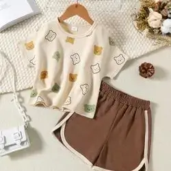 SHEIN Kids Bear Print Tee & Shorts Set - 6 Years