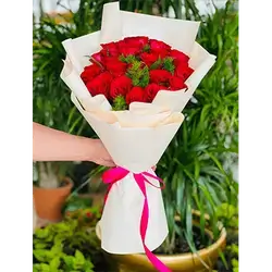 Bouquet Of Red Flowers With Accessories, 21 Flowers
