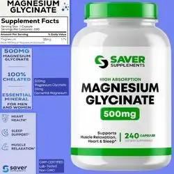 Magnesium Glycinate, magnesium supplement, magnesium glycinate 500mg, 55mg Elemental magnesium, magnesium glycinate , Supports +300 enzyme functions, muscles, bones, sleep, relaxation, Heart, and more, 240 Caps Magnesium