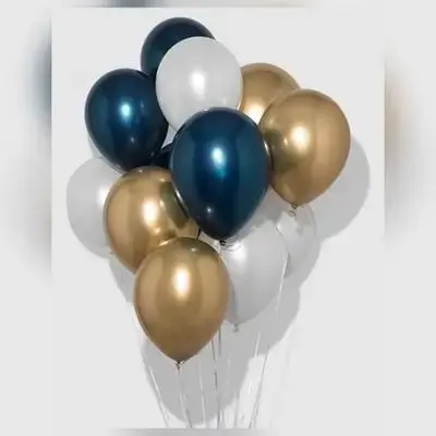 Gold, Blue & White Standard Helium Balloon Group – 8 Balloons